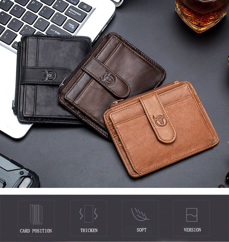BULLCAPTAIN-Mens-Genuine-Leather-RFID-Blocking-Wallets-Thin-Zipper-Short-Wallet-Multiple-Card-Slots--2017784