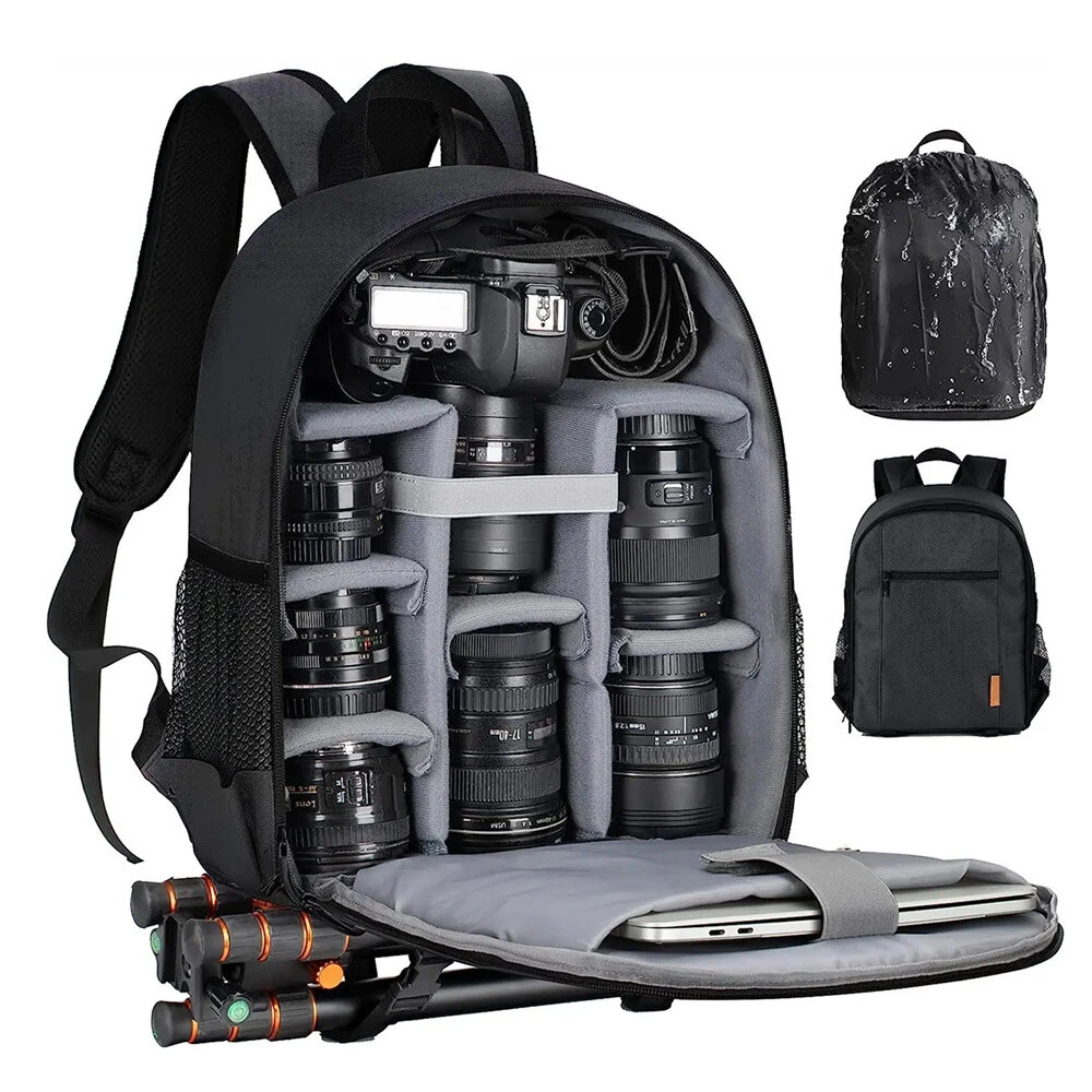 (image for) Camera Backpack Bag with Waterproof Cover Multi-Compartment Design for Camera Accessories Laptop Tripod Strap Outdoor Photography Travel